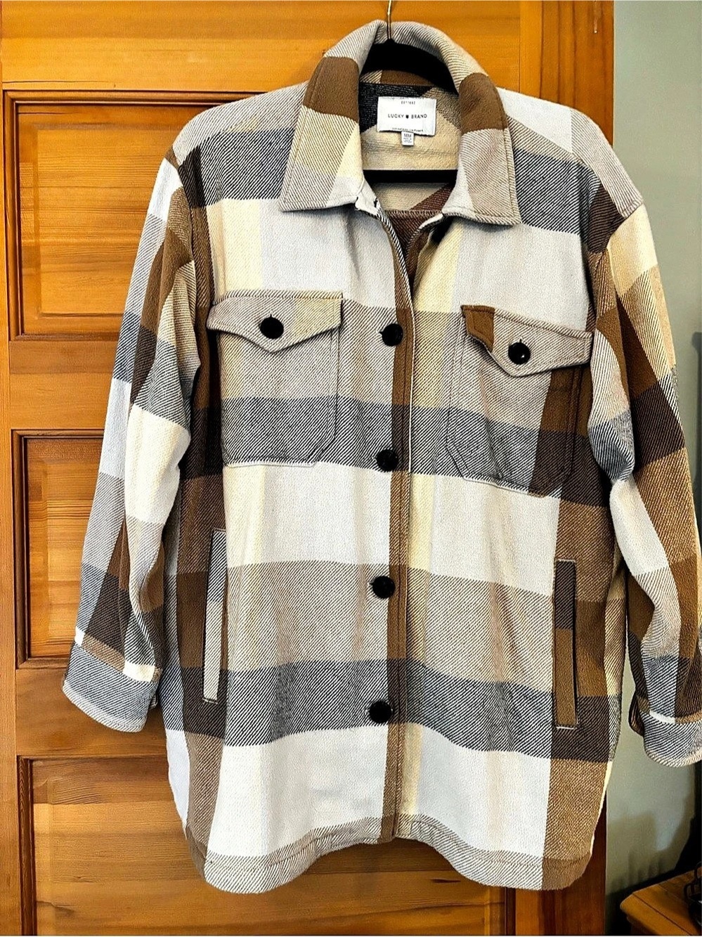 ZARA Plaid Shacket in Brown & Gray Small Like New